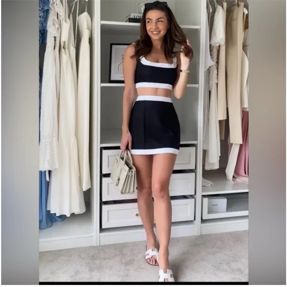 Reformation Black and White Two-Piece Crop Top and Mini Skirt Set - Picture 3 of 5